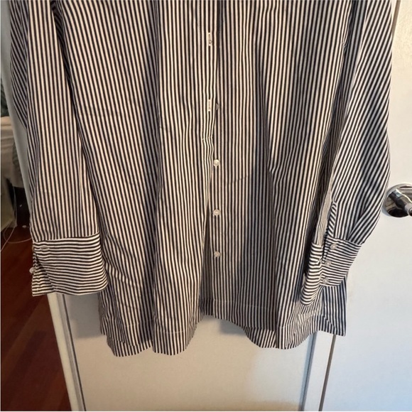 J. Jill Black and White Striped Button Down Longline Shirt - Picture 3 of 5